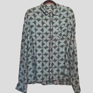 Super Massive Mens Large Geometric Green Swirl Button Up Eclectic Maximalist